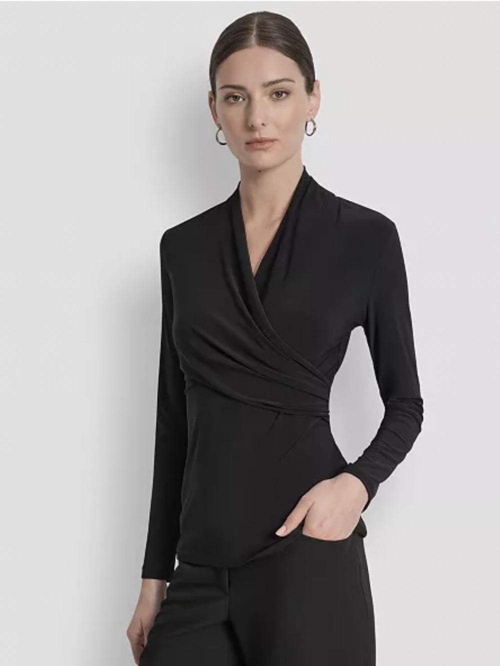 DKNY
Women's Matte Jersey Faux Wrap Top, size PM